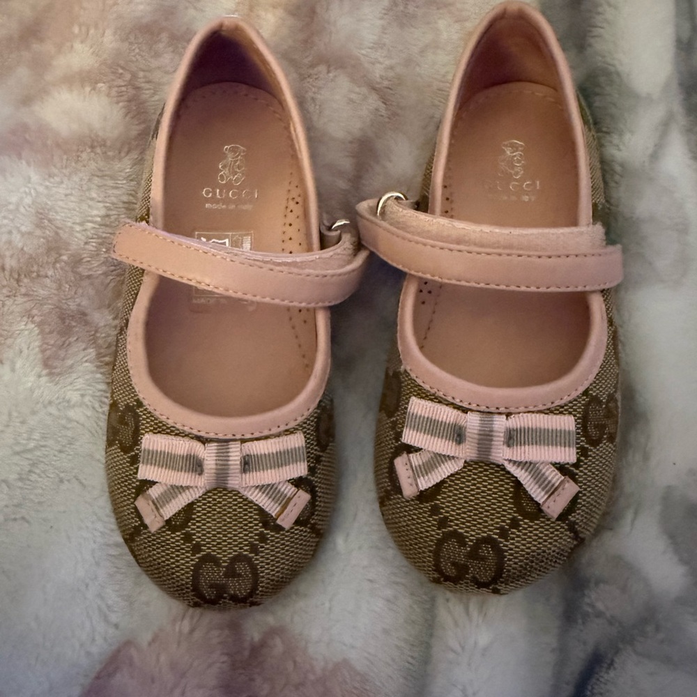 Gucci Kids Pink and Brown Mary Jane Shoes 6C